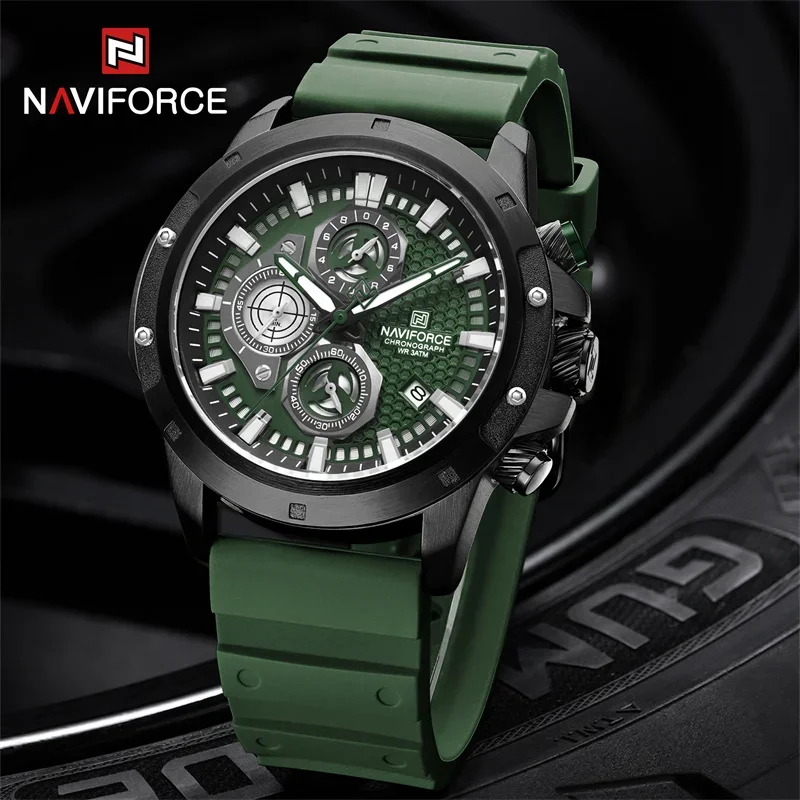 NAVIFORCE Casual Sport Wristwatch for Men Luxury Fashion Waterproof Clock Silicone Strap Chronograph Quazt Watches Reloj Hombre