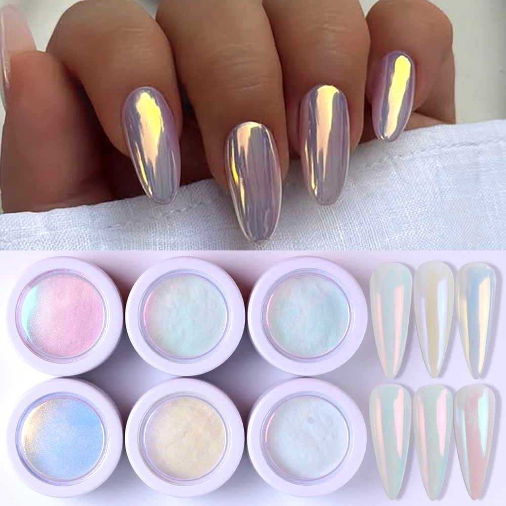 6 قطعة ضوء القمر مسمار بريق مساحيق أورورا كروم حورية البحر مرآة معدنية مسحوق مسمار الصباغ مانيكير الديكور مستلزمات الأظافر