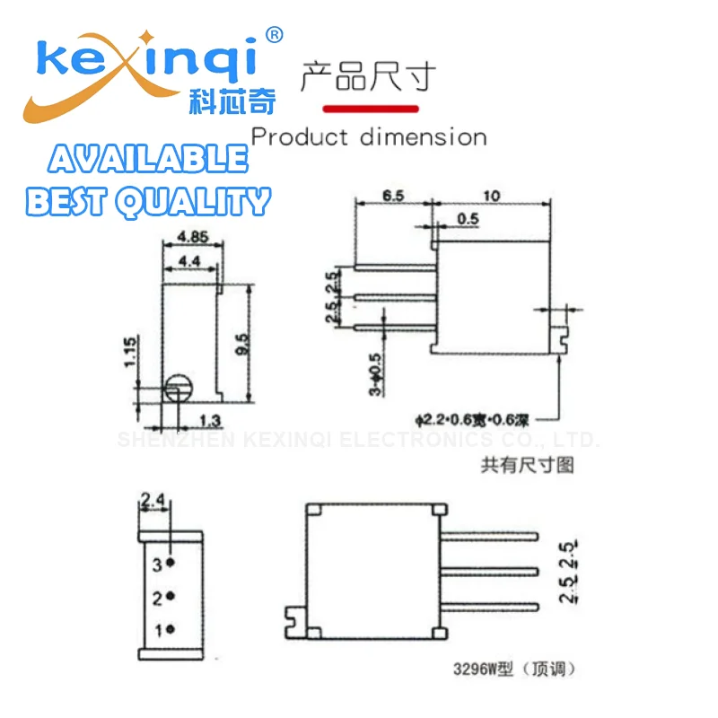 10pcs 3296W 103 10K Top Adjust Square Trimming Potentiometer 1K 2K 5K 50K 100K 200K 500K 1M  202 502 203 503 104 204 504 105 205