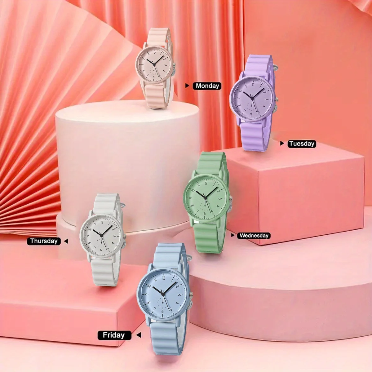 1pc New Fashion Jelly Color Round Shell Student Watch Sports Creative Wave shaped Silicone Strap Quartz Watch