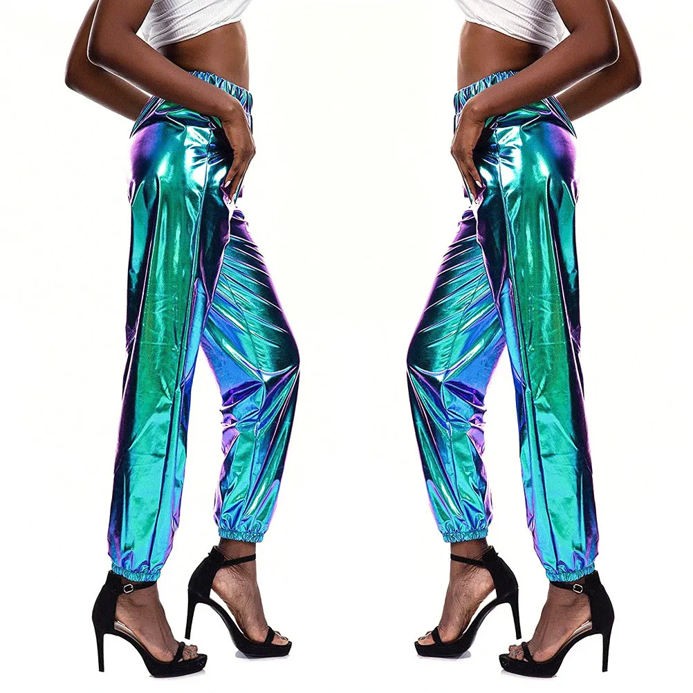 

1Pcs Glitter Long Pants Female Soft Comfortable Breathable Loose Fit Casual Party Ktv Bar Outfit Hip Hop Trousers Stylish