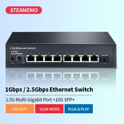 STEAMEMO-Switch de Rede Desktop, Adaptador Ethernet, Auto MDI MDIX, 8 Portas, 2.5G, RJ45