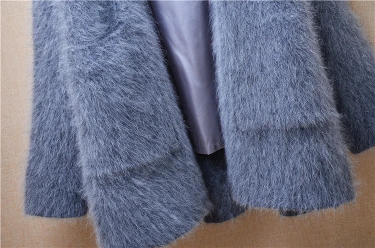 1.3KG Heavy Thick Female Women Fall Winter Hairy Mink Cashmere Knitted Long Sleeves Loose Cardigans Mantle Angora Sweater Jacket