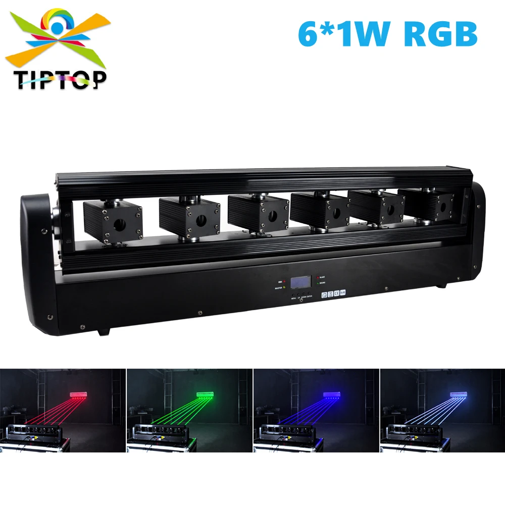 

TIPTOP 6x1W RGB 3IN1 Color Moving Head Laser Light DMX Control 11/26/38 Channels Laser Head Individual Control TP-E39RGB