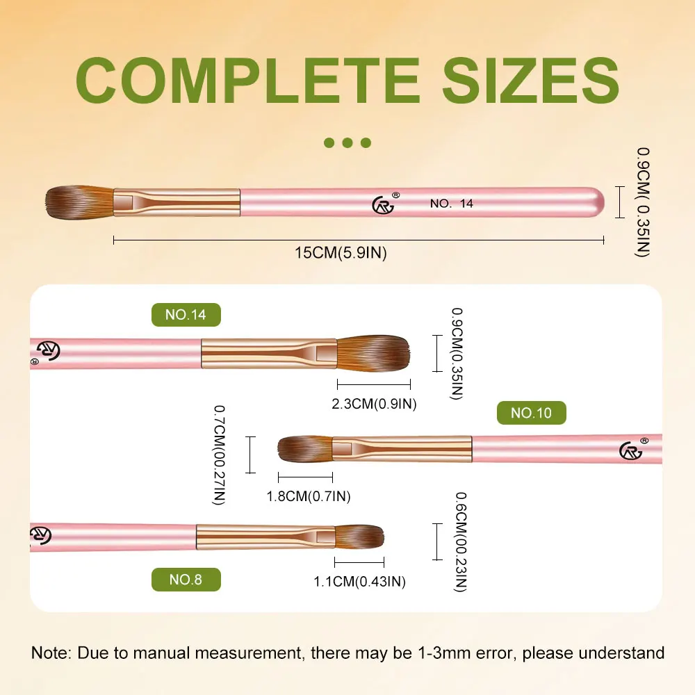 Brosse acrylique pour ongles, manche rose, brosse professionnelle pour poudre de cristal, gravure étendue, outil de bricolage, 3 pièces