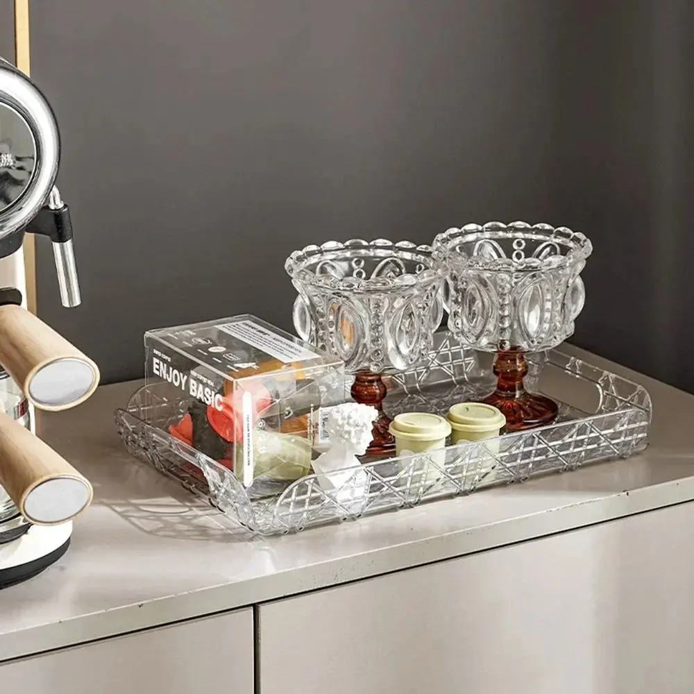 Household Rectangular Storage Tray Countertop Light Luxury Water Cup Storage Tea Tray Transparent Home Decoration Organizer Tray