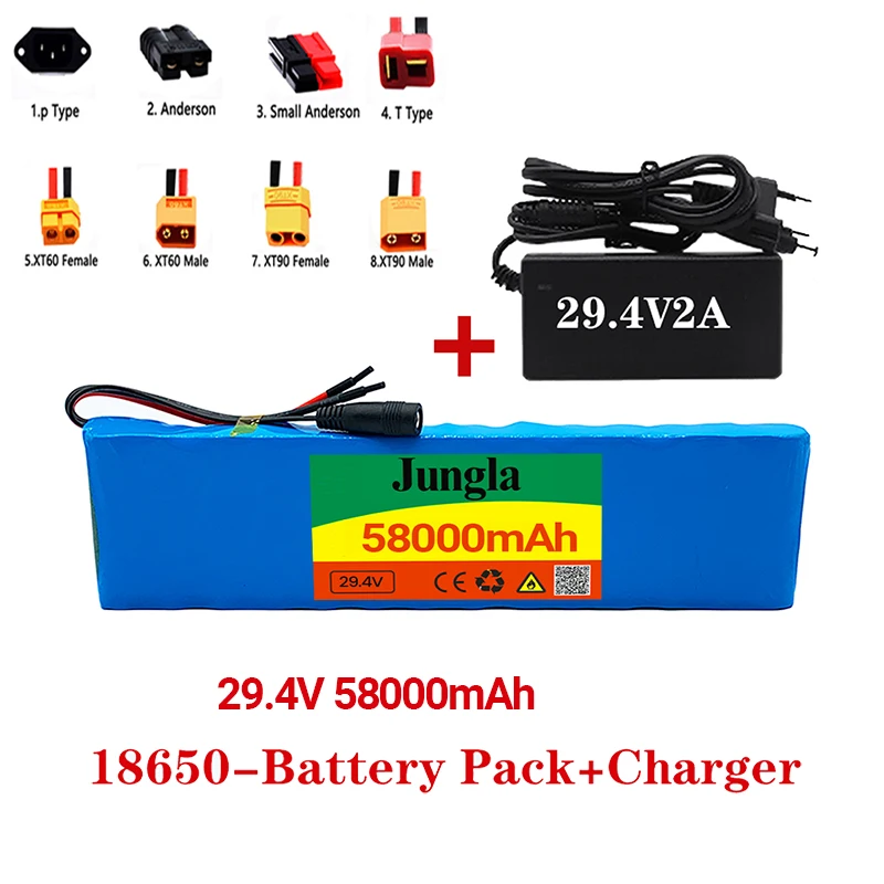 Batterie lithium-ion 7S2P 29.4V 58000mAh avec BMS 20a équilibré pour vélo et scooter électrique chargeur nouveau