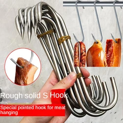 Solid large stainless steel hanging pork sausage roast duck hook meat S hook pointed hook