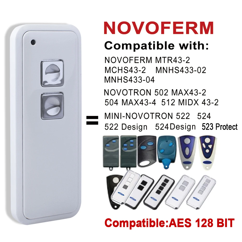 NOVOFERM AES 128 BIT Hand Transmitter Mini-Novotron 522 524 Design 523 Protect 433.92MHz Garage Door Remote Control