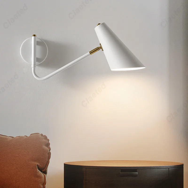 Creative and Simple LED with Switch Wall Lamp Rocker Arm Rotating Living Room Study Bedroom Bedside Lighting