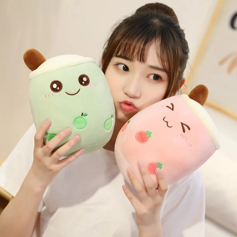 Anime Real-Life Bubble Tea Cup Plush Toy Pillow Stuffed Soft Doll Milk Tea Cup Cushion Kids Toys Halloween Birthday Gift 25cm