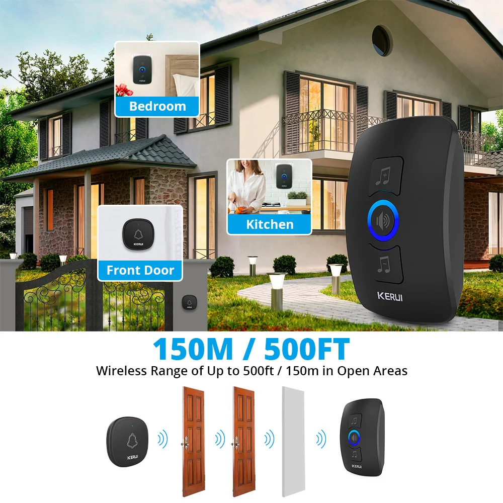 KERUI M525 Wireless Outdoor Ultra-long Distance doorbell  Kit LED FlashSecurity Alarm Welcome House Melodies Smart Home