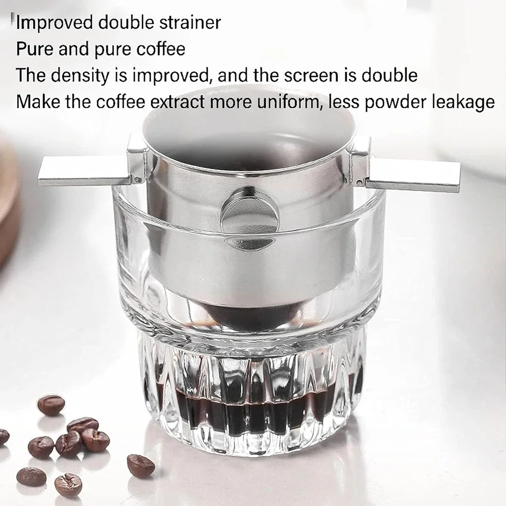 Stainless Steel Double-Layer Foldable Coffee Filter Resuable With Handles Steel Double Ear Folding Coffee Filter Stainless Steel