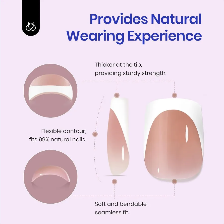 Beetles Short Square French Tip Pr On Nails Brown 64 Pcs PreShaped Fake Nails Reusable Nail Kit with Quickdrying Nail Glue Mini