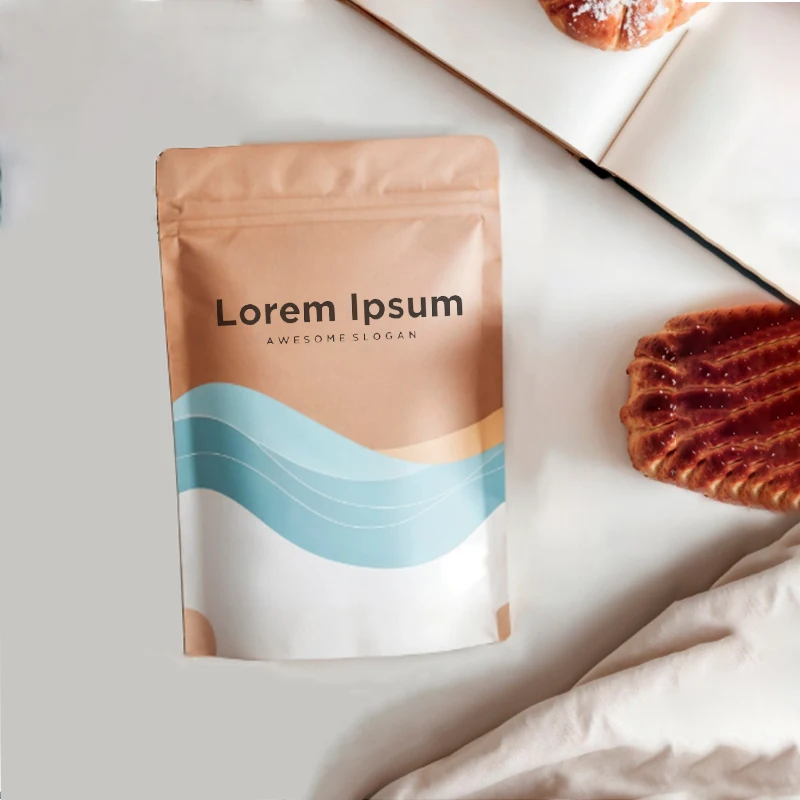 Сумка на молнии с индивидуальной печатью из крафт-бумаги для упаковки кофе, хлопьев, порошка для приправ, печатный логотип