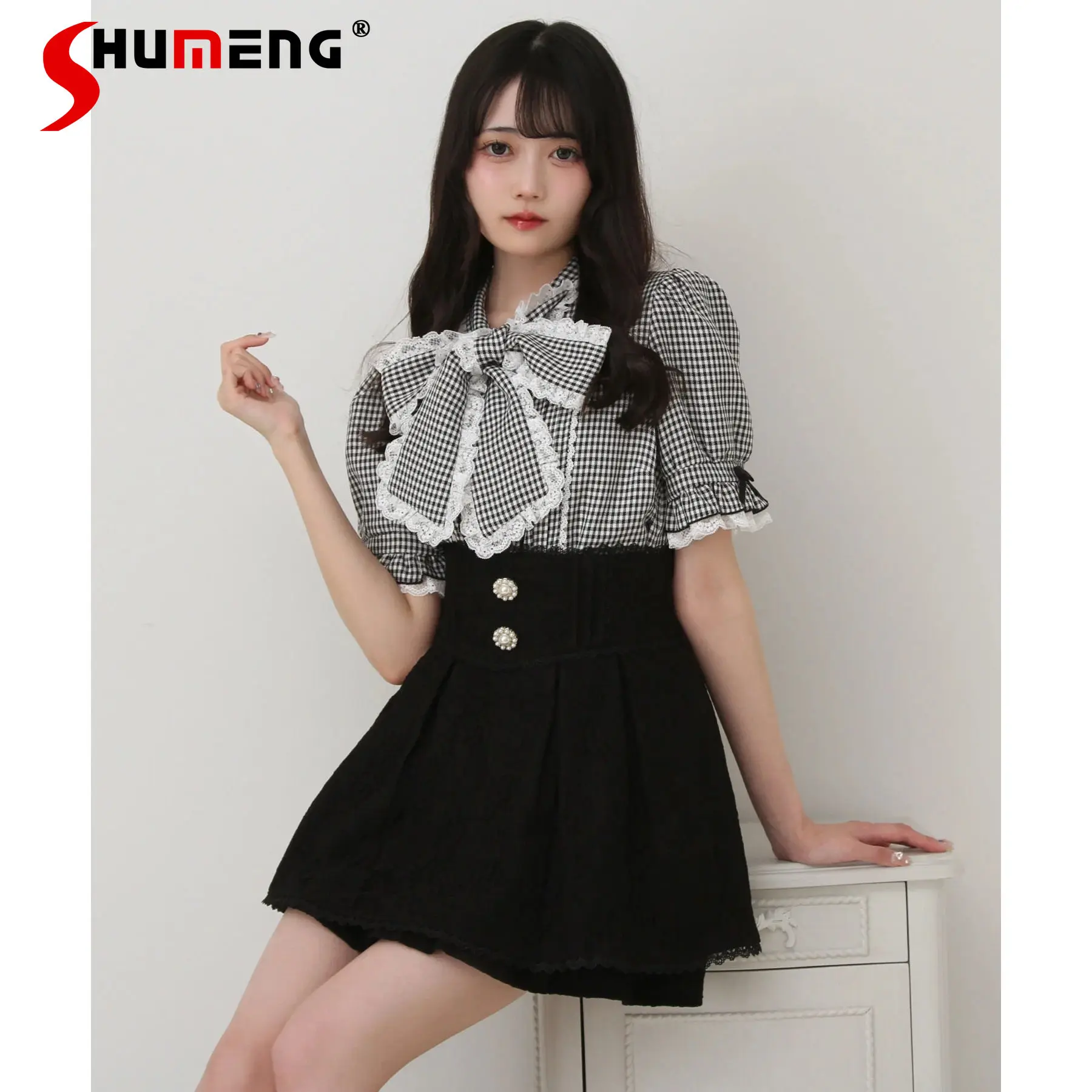 

Japanese Mines Style Heavy Industry Lace Short Pleated Skirt High Waist A-line Sweet Cute Versatile Puffy Cake Skirts for Women
