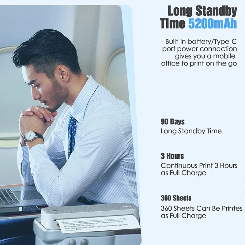 Peripage A40 Mini Portable Thermal Document Photo Printer 203PDI Mobile Phone Wireless  Inkless A4 Printer