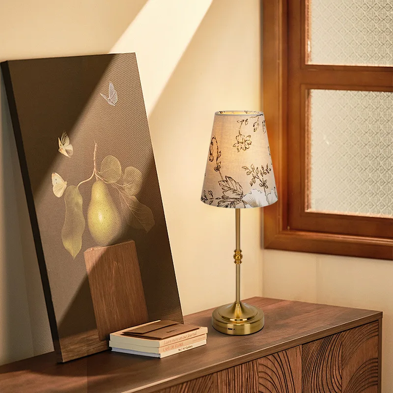 LED Charging Table Lamps Fabric Embossed Lampshade Night Light