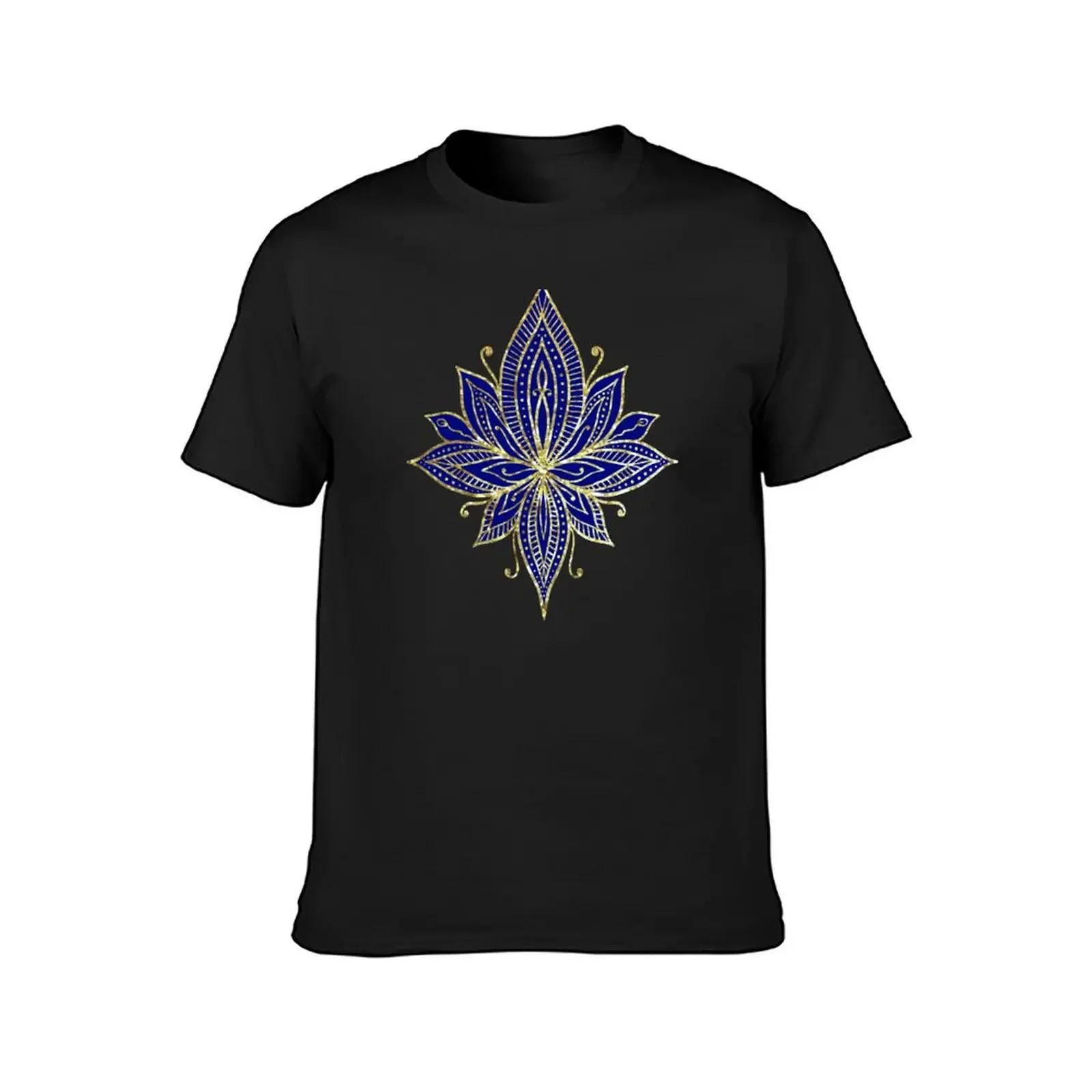 Blue and Gold Lotus Damask Pattern T-Shirt man t shirt boys animal print men workout shirt