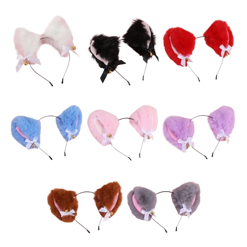 

Ear Cosplay Hair Hoop with Small-bell&Bowknot Woman Teens Headband for Live Broadcast Carnivals Hairband 449B