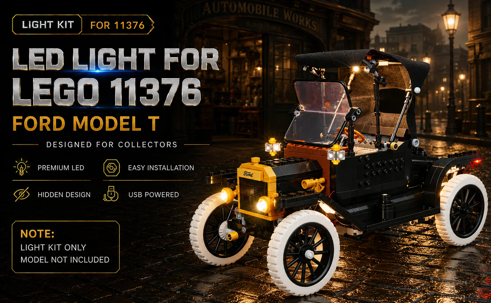 HPROSPER LED Accessory Light (No Model) For LEGO 11376 Ford Model T Easy Install Hidden Wiring