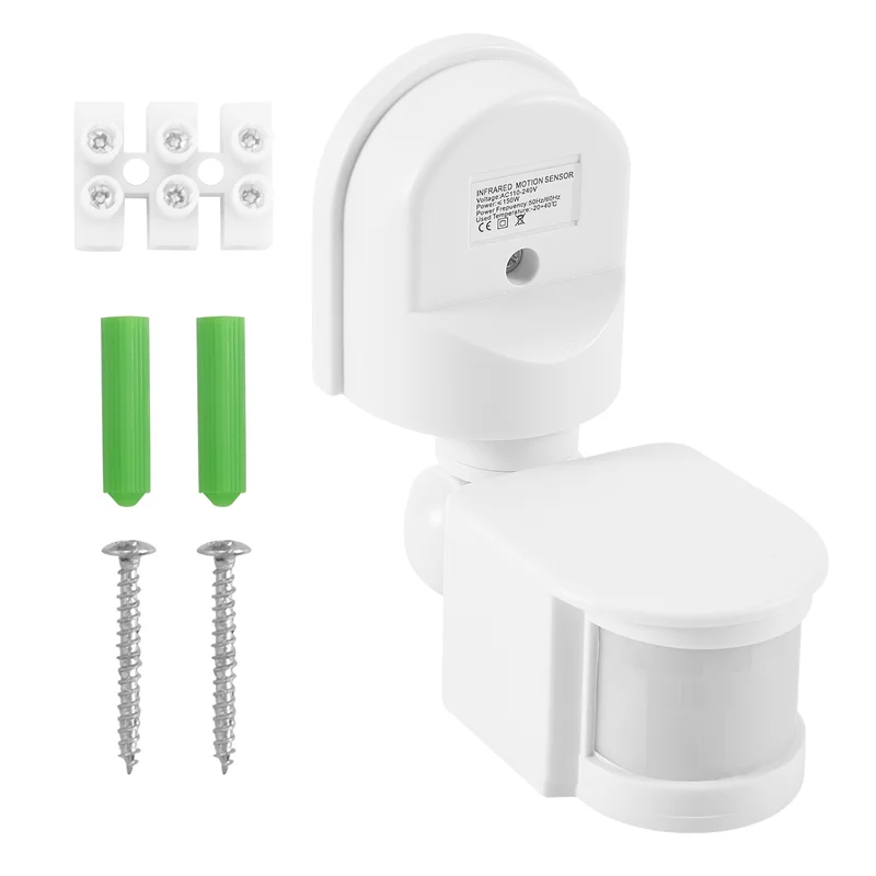 AA08-Sensore di movimento a infrarossi AC110V-240V Interruttore sensore regolabile per sensori di movimento del corpo PIR per scenari multipli (Bianco)