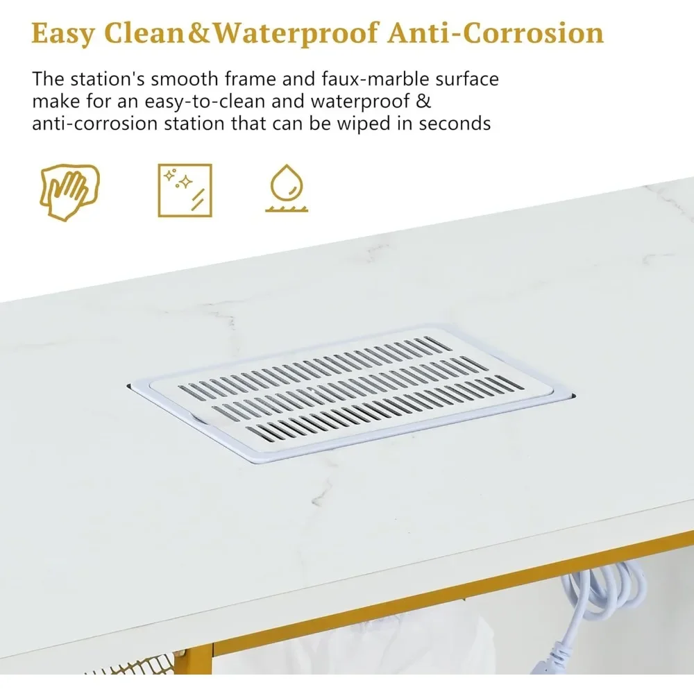 Nagelschreibtisch kompatibel mit Nail Tech, Nageltisch Beauty Work Station Tech Station mit elektrischer Downdraft-Entlüftung, abschließbare Räder