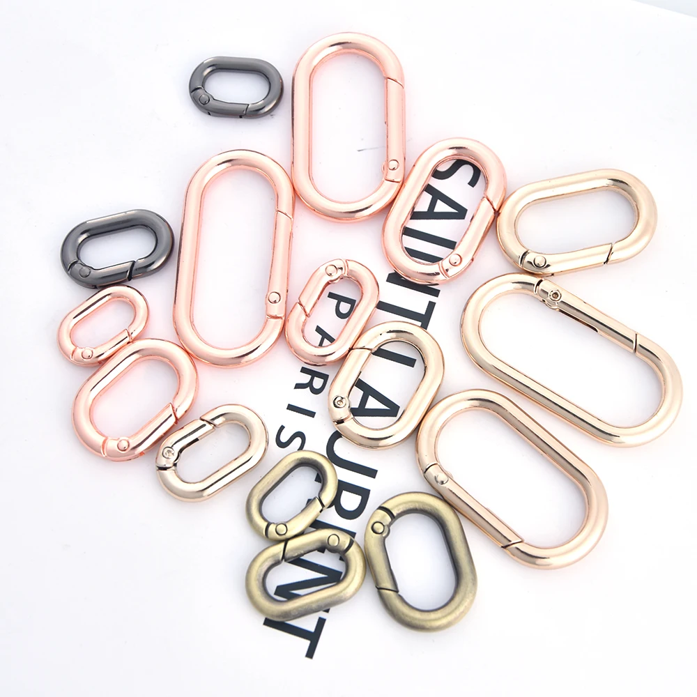 5pcs Metal Oval Ring Spring Clasps for DIY Jewelry Open Round Carabiner Keychain Bag Clips Hook Dog Chain Buckles Connector