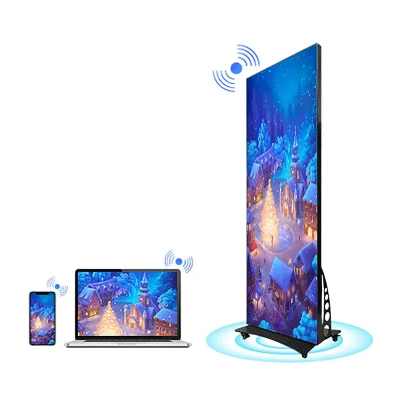 Portable Floor Standing Indoor Outdoor Ad Movable Intelligent Foldable Advertising Screen Led Poster Display