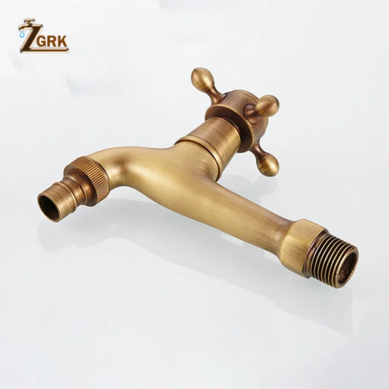 ZGRK Brass Wall Mounted Bibcock Faucet Garden Outdoor Washing Machine Faucet Antique Mop Taps Bathroom Single Cold Tap
