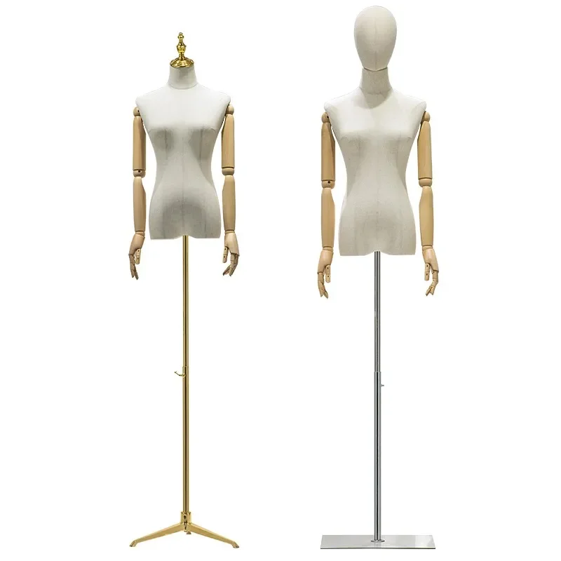 Fabric Cover Female Half-body Mannequin with Iron Base for Wedding Clothing Display Dummy Model Dress Form