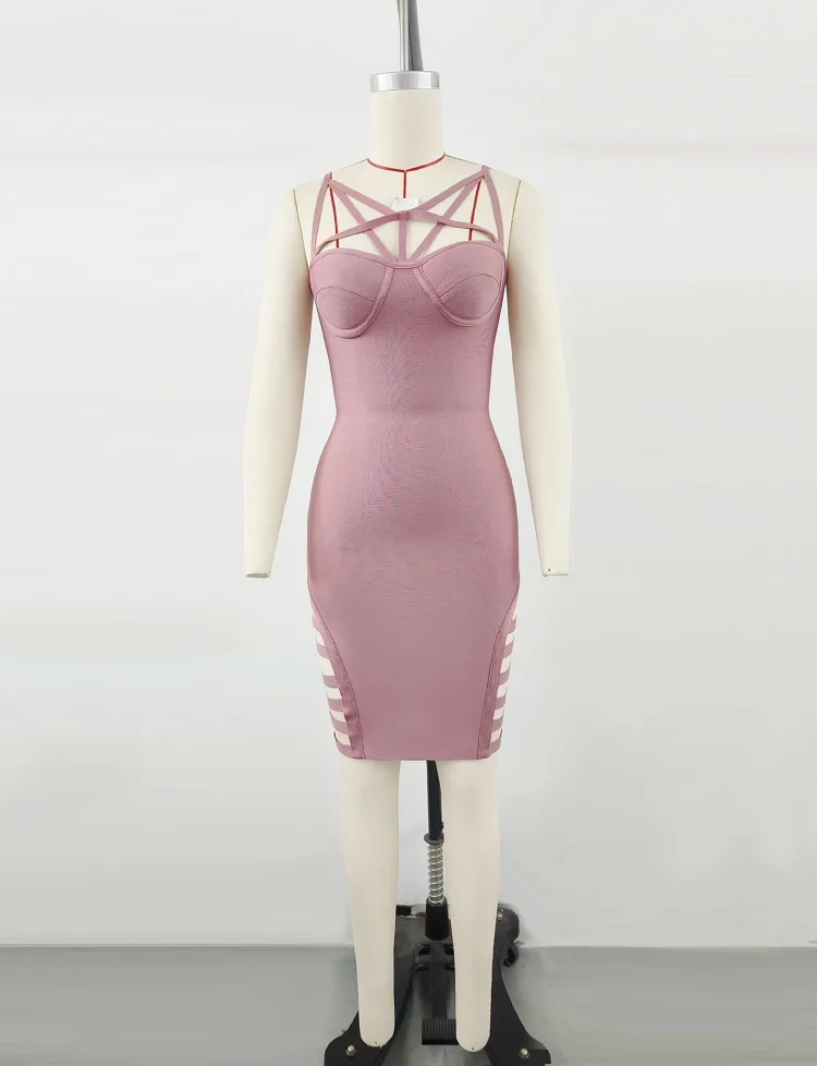 2025 Women Sexy Sleeveless Cut Out Black Midi Bodycon Dress Birthday Party Costume Bar Nightclub Stage Performance Clothing