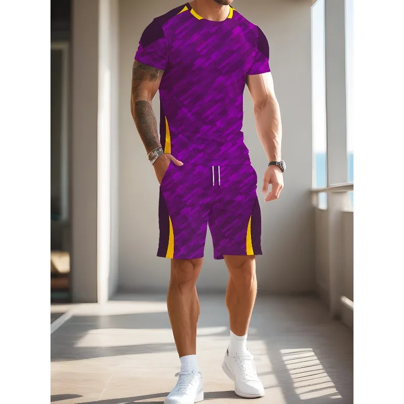 2025 Creative Casual Round Neck Short Sleeve Shorts Set Summer New Trend Retro Men's Fashion T-shirt 3D Digital Printing