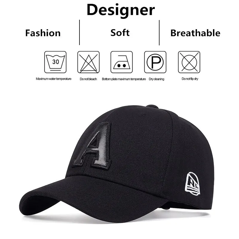 Unisex A Letter Leather Label Embroidery Snapback Baseball Caps Spring and Autumn Outdoor Adjustable Casual Hats Sunscreen Hat