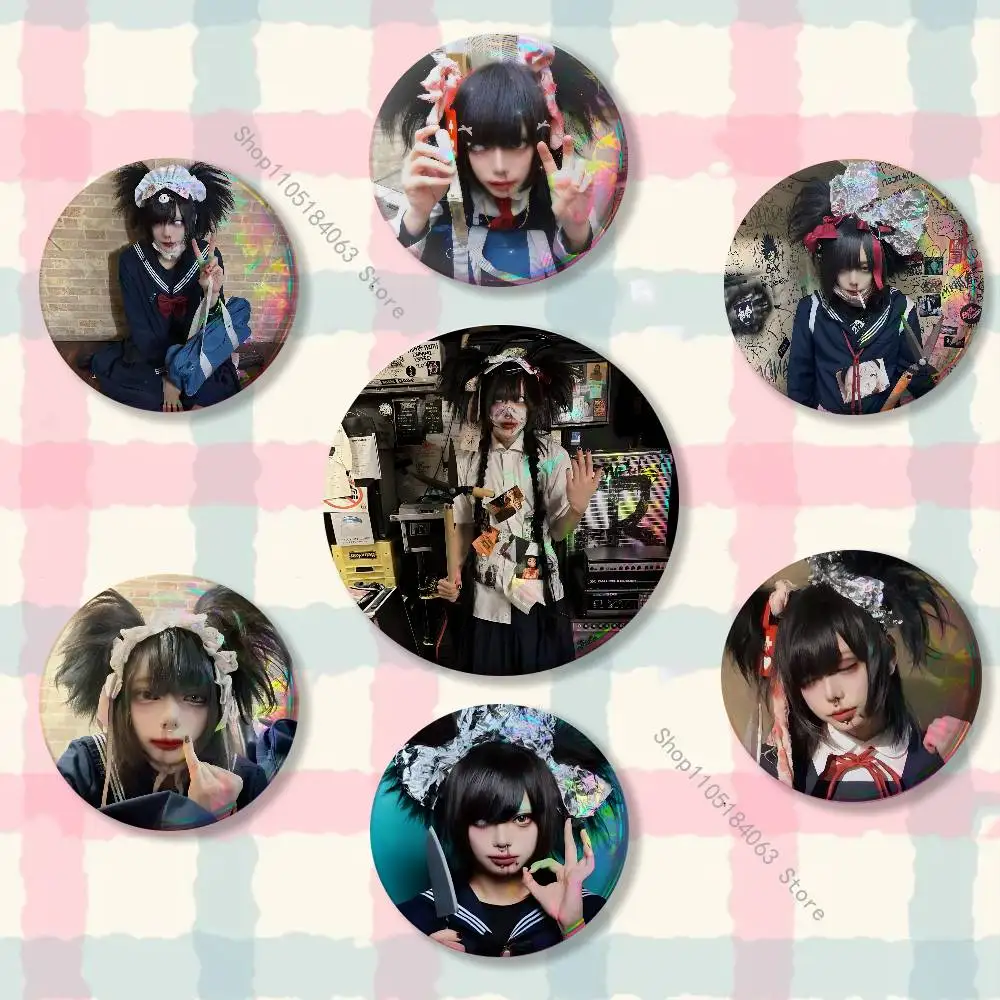 

S-Senketsuakochan Laser Creative Round Badge Button Pin Bag Decor Fans Collection Friends Gift Brooch