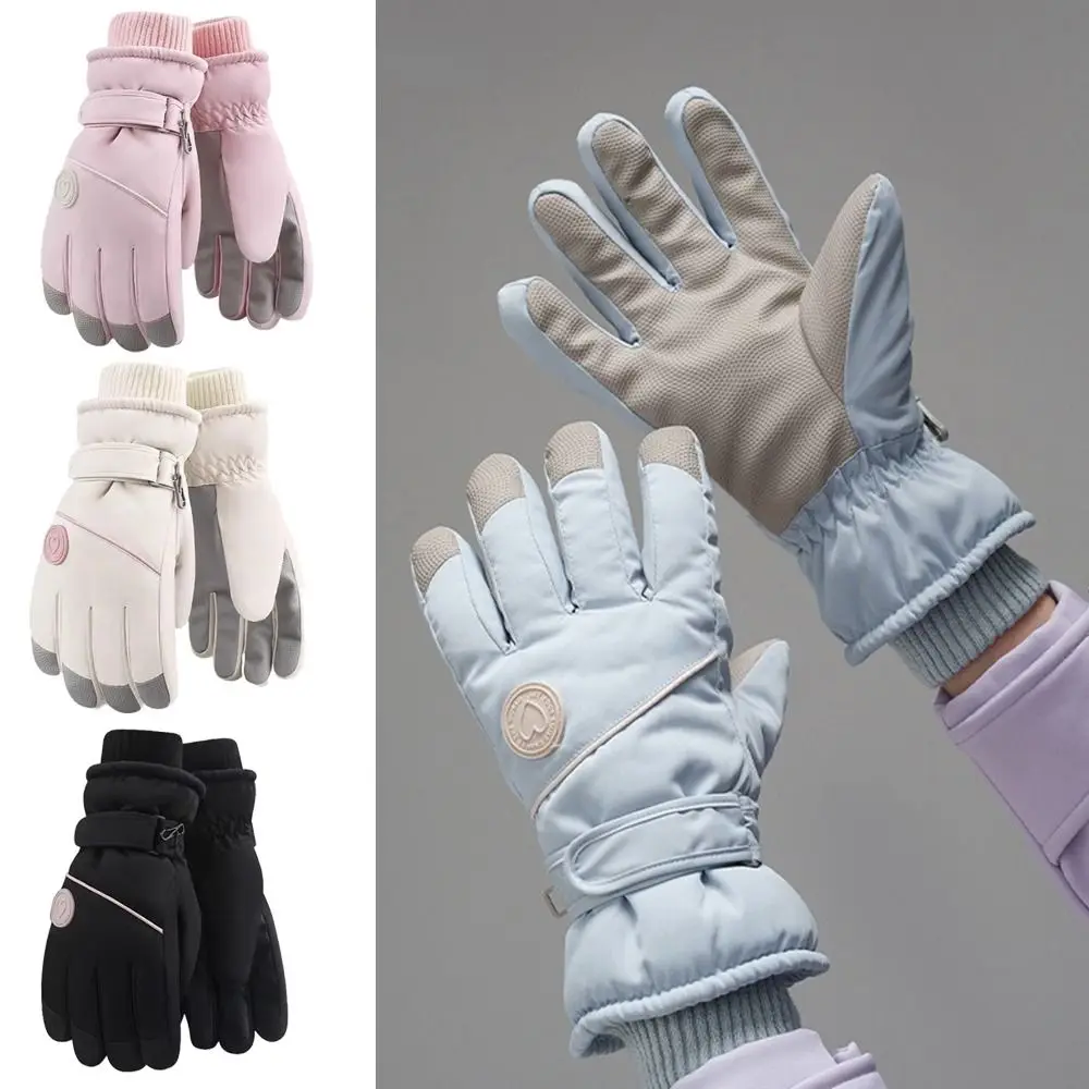 Fleece Lined Winter Skiing Gloves Touchscreen Anti-slip Plush Warm Riding Gloves Windproof Waterproof Cycling Mitten for Women