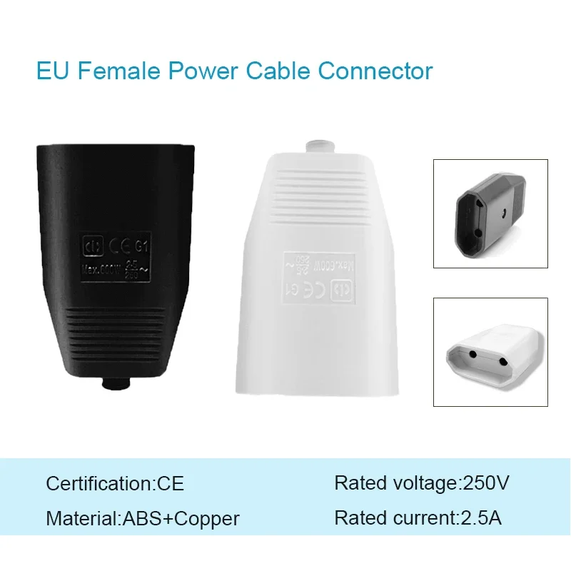 EU Standard Male Female Wiring Plug Replacement Rewireable Hole Socket Power Extension Cord Plug Outlet Euro Cable Connector