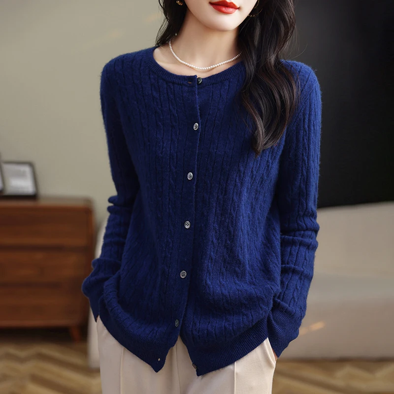 2024 Autumn/Winter Cashmere Cardigan Women\'s Knitted Cardigan Women\'s Sweater Cardigan High Quality Solid Color Knitted Top