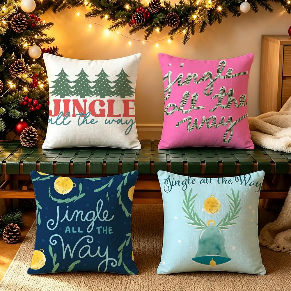Movie Jingle All the Way Cushion Cover Pillow Short Plush Cushion Covers for Living Room Sofa Christmas Festival Holiday Gift