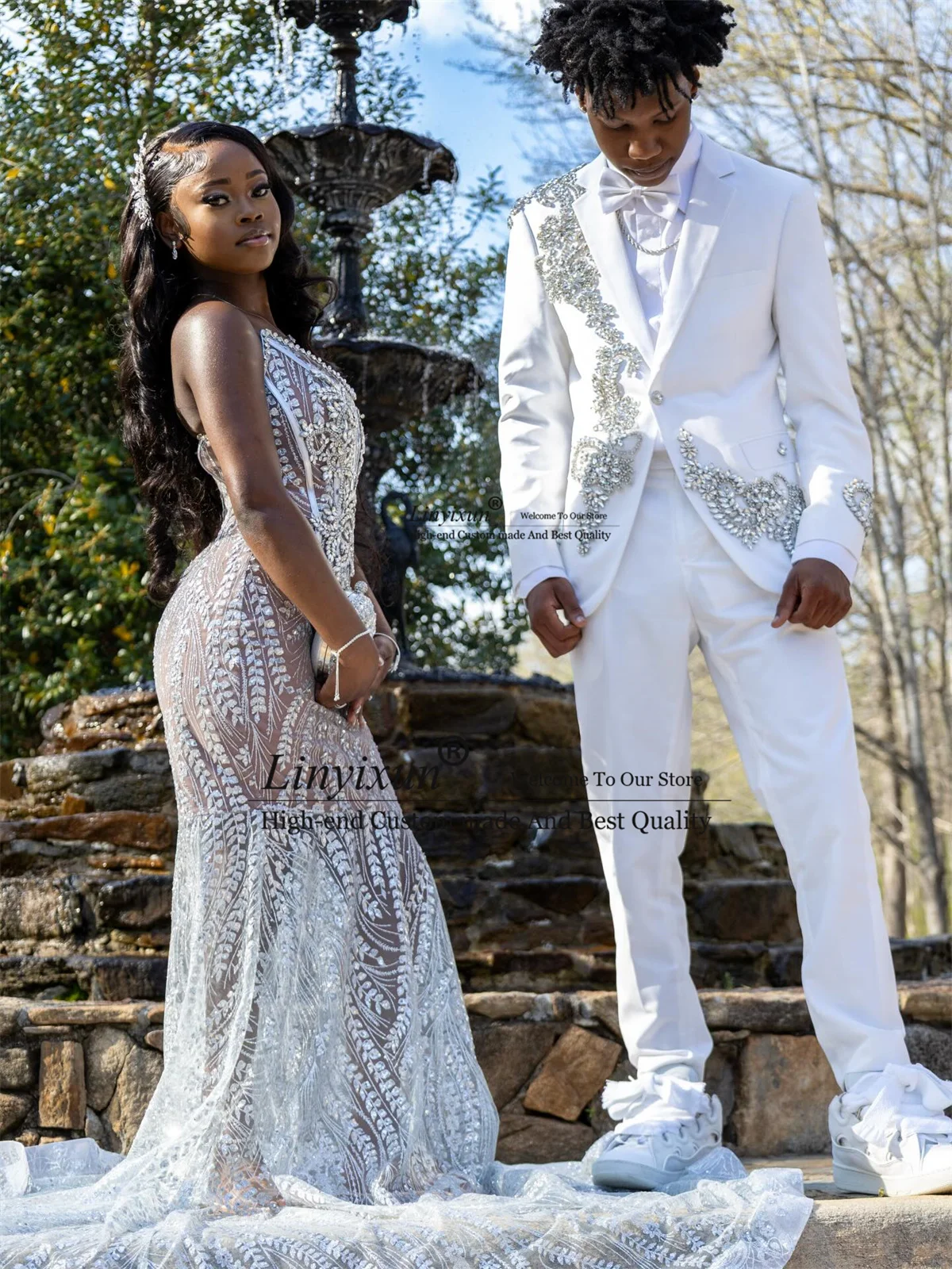 

Роскошные мужские костюмы с кристаллами и бисером для свадьбы, комплекты из 2 предметов, смокинги для жениха, пиджак с вырезанными лацканами, мужской пиджак для выпускного вечера, Terno Masculino Completo