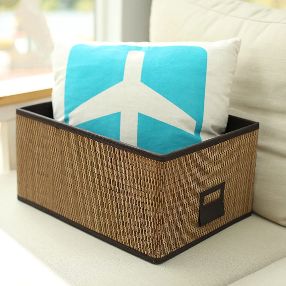 

Woven Storage Basket with Lid Bamboo Box Baskets Sundries Organizer Rattan Wicker Clothing