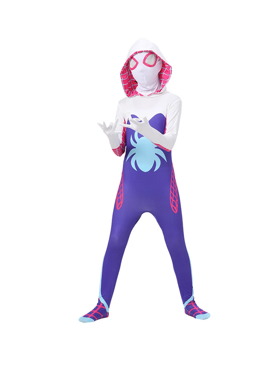 Gwen mesurost Spider Costume pour filles, costume de batterie, cosplay d'Halloween, olympiques de fête de vacances à capuche, tenue habillée sexy pour enfants