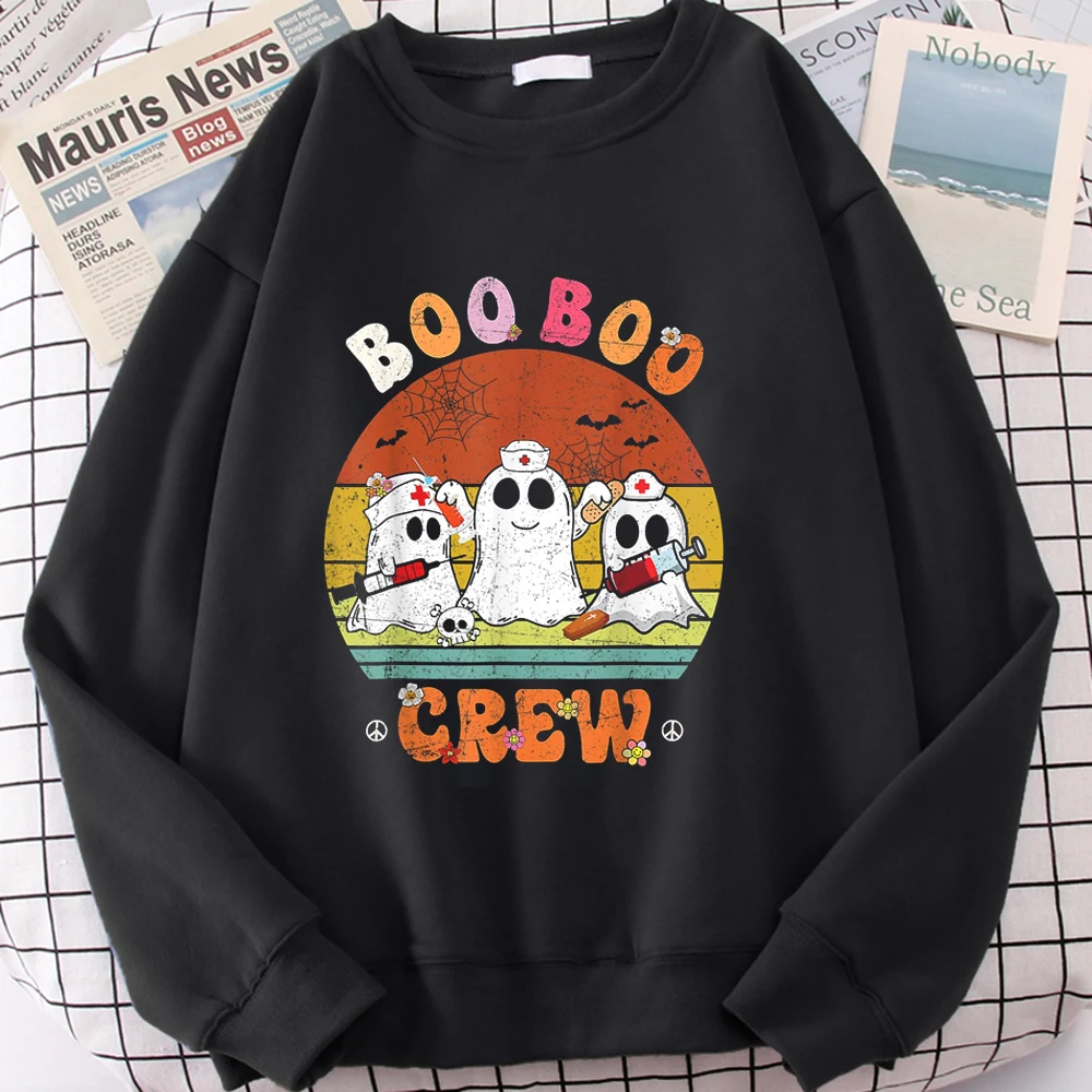 Groovy hoodies Boo Boo Crew Nurse Ghost Halloween Funny Nursing Sweatshirt Halloween Hoodies Women Clothes Lover Pullovers Tops