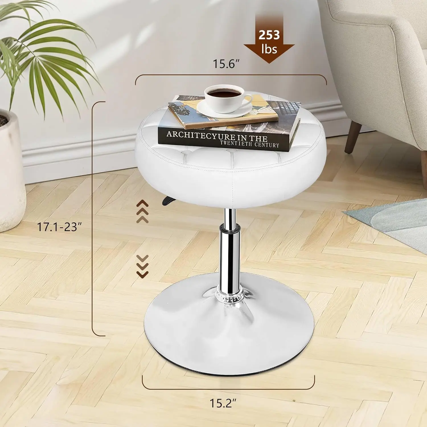 Microdermabrasion Vanity Stool Modern Tufted Round Ottoman Stool Swivel Makeup Chair