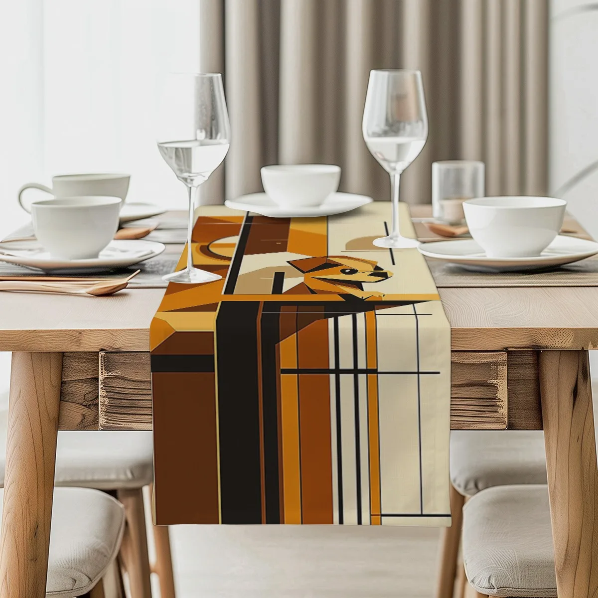 

decorations table runner Geometric Dog Abstract Art Print Tablecloth for Home Kitchen Party Settings Gift Ideas,Dinner Setting