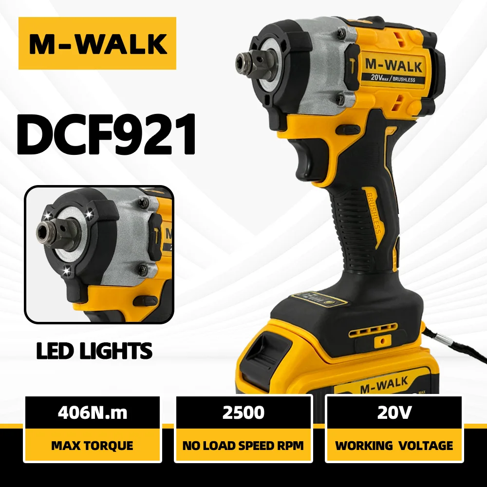 

M-WALK 1/2 inch 406NM Electric Cordless Impact Wrench BrushlessElectric Wrench Power Tool For Dewalt 20V Battery Pin DCF921