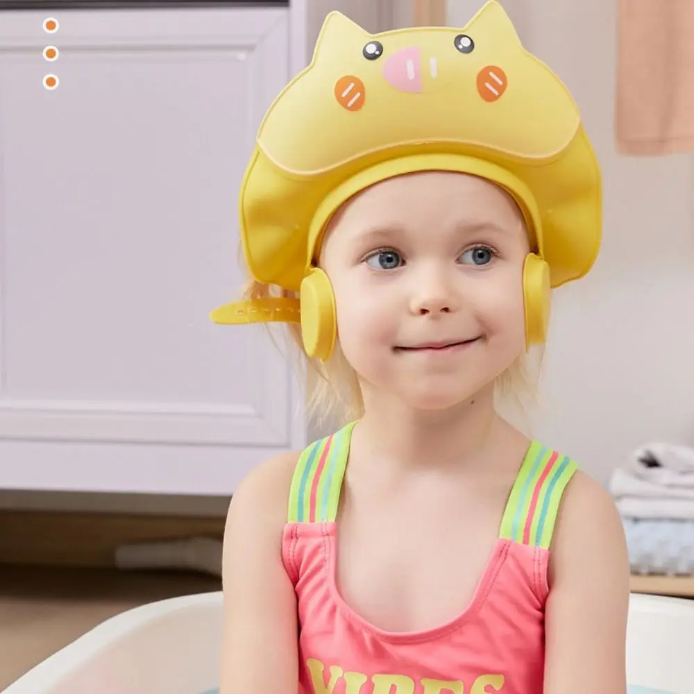 Cute Animal Shape Baby Shower Cap Soft Eye Ear Protection Baby Shampoo Cap Waterproof Adjustable Children's Bath Cap