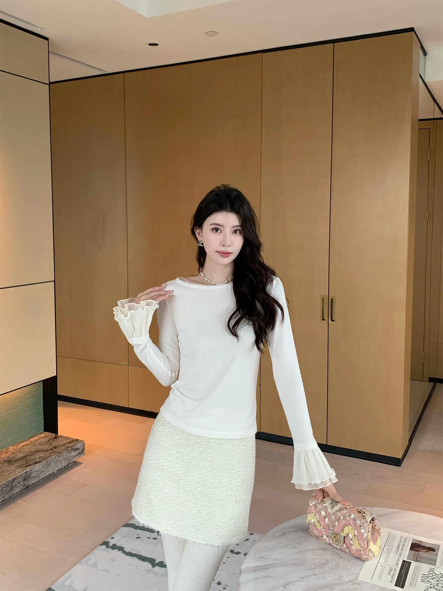 

Kun Snow Orange Women's Woolen Knitted irt Beige Base Layer Slim Fit Inner Wear Casual Sle Long Sve round Ne Top
