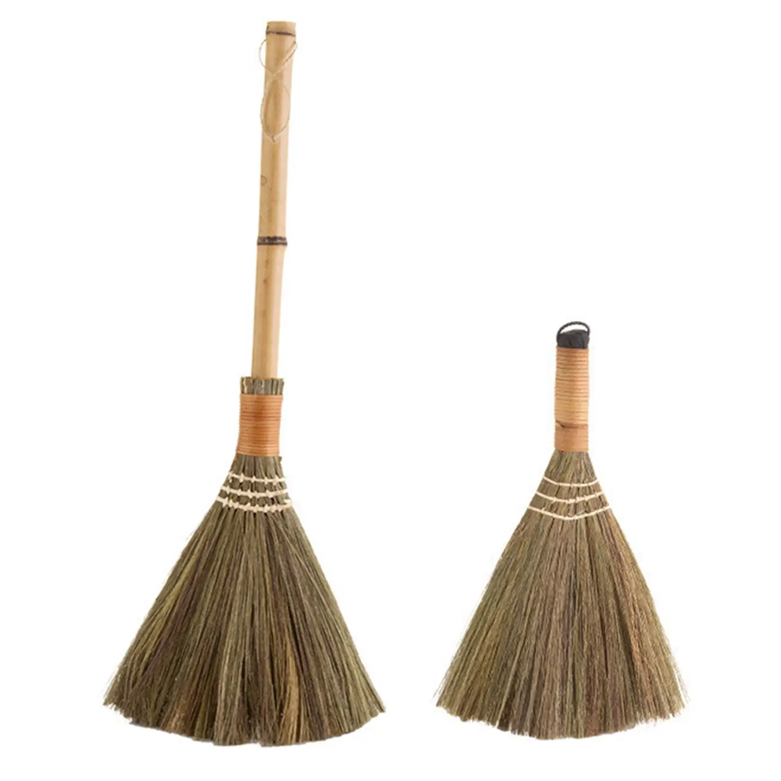 Decorative Whisk Hand Broom Bamboo Straw Compact Cleaning Brush Traditional Soft Sweeper for Indoor Outdoor Rooms