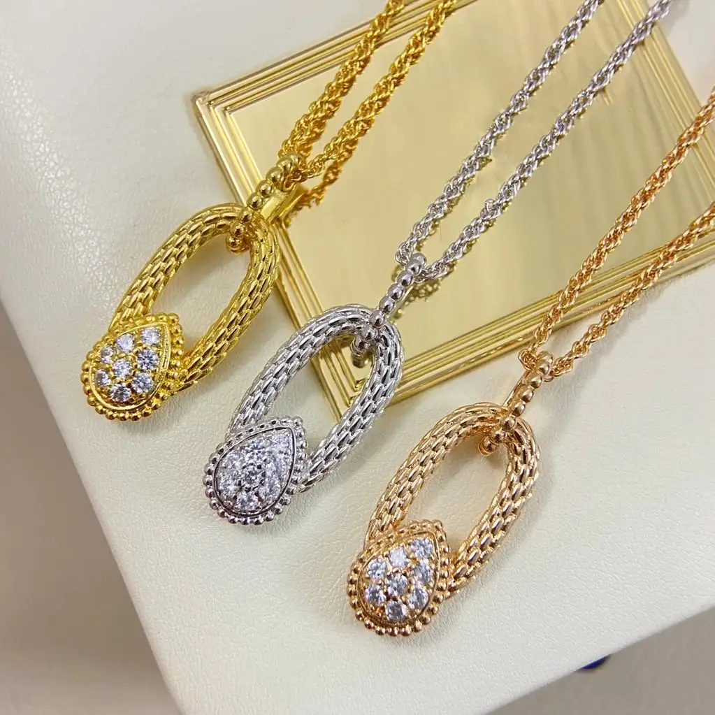 

French Luxury Diamond Water Droplet Snake Skin Shape Women's Necklace Silver Plating High-quality 5A Grade Zircon Party Gifts
